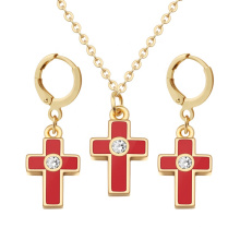 Cross Pendant Necklace Earring Crystal Fashion Jewelry Set For Women
